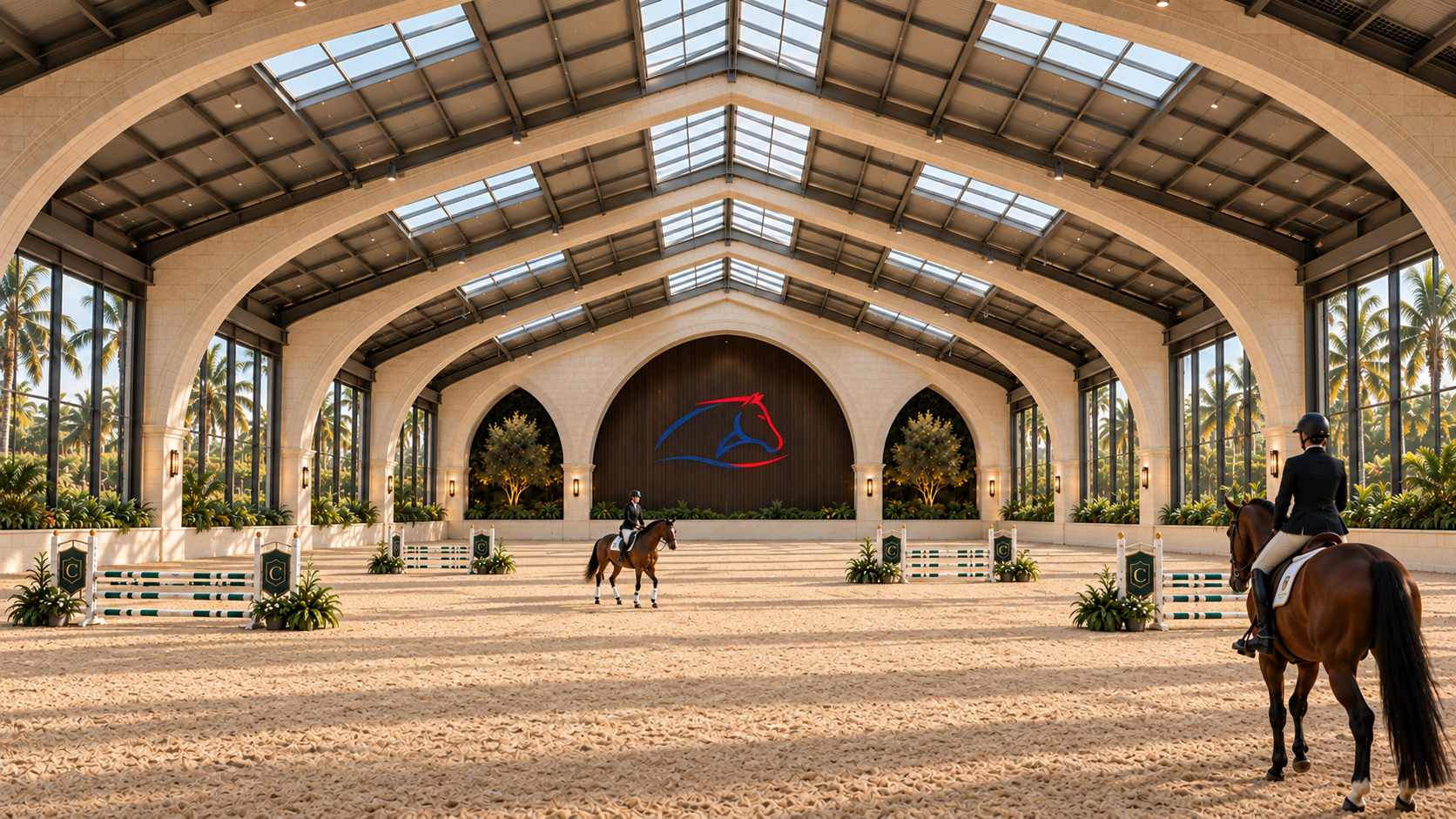 Concept rendering &mdash; covered competition arena with natural light