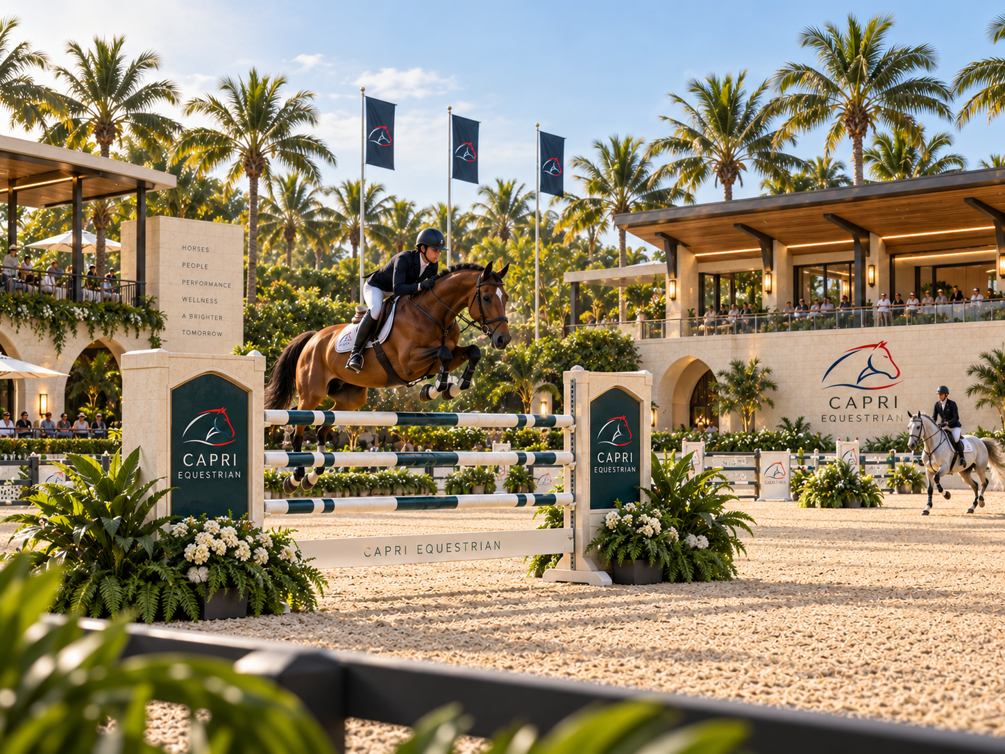 Concept rendering &mdash; show jumping in the CAPRI competition arena